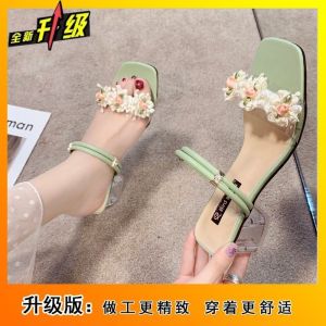 [Free Shipping] WomenS Outdoor Slippers New Summer Styles Mid-Heel Sandals Chunky-Heel One-Strap Sandals With Floral Patterns And Open-Toe Design