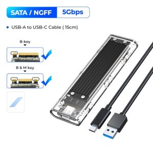 ORICO M2 NVME SSD Case NVME SATA SSD Enclosure Tool Free 10Gbps M.2 to USB Type C Transparent External Adapter Support UASP Trim