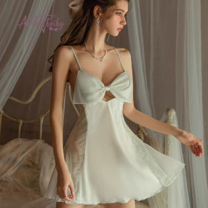 Vintage Night Dress Womens Sleepshirts 2025 New Ice Silk Summer Lingerie Pure Desire Thin Lace Silk Suspender Nightdress