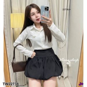 TW22738 Set 3 ชิ้น เสื้อเชิ้ตแขนยาว + กับกางเกงบอลลูน กับ เข็มกลัด ..