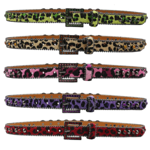 Punk PU Waist Belt Heavy Duty Rivets Hip Hop Skull Belt Waistband Glinting Buckle with Encrusted Rhinestones