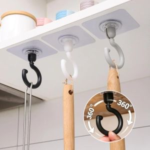 1/5Pcs 360° Rotating Self Adhesive Hook Heavy Duty Traceless Wall Ceiling Coat Hook for Bathroom Kitchen