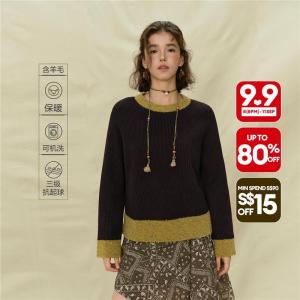 Giordano Women Contrast boucle edge raglan sleeve sweater Free Shipping 18355823