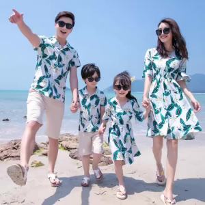 Family Matching Outfits: Flared Sleeve Shirts & Beach Wear Polo Dresses