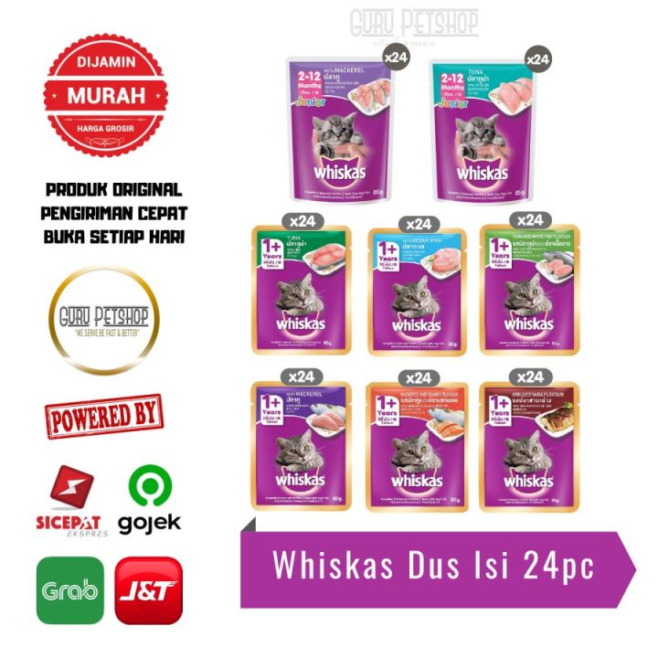 Whiskas Pouch 1 Dus isi 24 Junior & Tuna Sachet / Makanan Kucing Basah