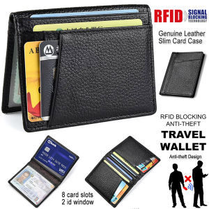Genuine Leather Credit Card Holders Men Bag with 8 Card Slots for Driver License Small Bifold Purse Super Slim Wallet