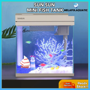 SUNSUN Mini Aquarium Fish Tank | Ultra White Glass with LED Light & Filter | SUNSUN 迷你超白玻璃鱼缸带灯带过滤 | Akuarium Mini SUNSUN