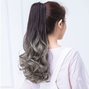 Wig Hair Ponytail Curly Gradient Lace Medium Length Women Streaked Short Fake Braid Up Grip Is Big Wave Long
