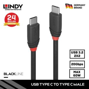 LINDY Kabel Data USB Type C to C Cable Gen 3.2 2x2 20Gbps 5A PD 60W 1M