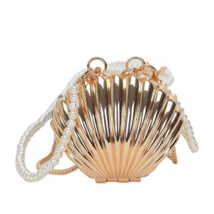 XUNXUAN Luxury Women Dinner Bag Shell Shape Pearl Chain Mini Shoulder Bag Portable Crossbody Bag Lipstick Bag Summer