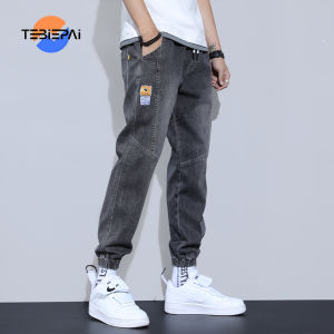 Mens Light-colored Jeans 2023 New Loose-legged Pants Overalls Harem Cropped Pants Trendy Casual Pants