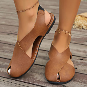 Free Shipping Plus-Size WomenS Sandals New Roman-Style Sandals With A Closed-Toe Design Open Sides Flat Soles And Soft Leather Perfect For The Beach