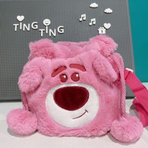Túi đeo vai dây rút gấu dâu phối lông dễ thương Túi xách đeo chéo gấu Lotso thời trang năng động _ Ting ting