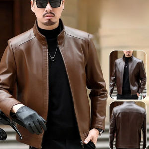Mens Leather Jacket Slim Fit Business Style Lightweight Outerwear