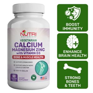 Nutri Botanics Calcium Magnesium Zinc + Vitamin D3 - Bone Strength Muscle Recovery & Joint Support (60 Tablets)