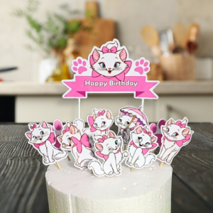 Topper Kucing Marie Custom Nama untuk Hiasan Kue Ulang Tahun / Ultah Anak Karakter (Toper Cake Cat)