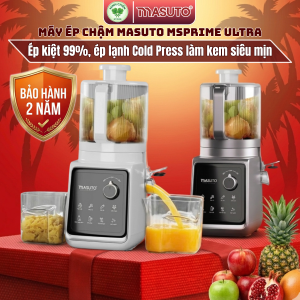 Máy ép chậm đa năng MASUTO MSPrime Ultra 22L máy ép chậm làm kem 8in1 ống tiếp cực đại 156mm kép kiệt nước rau củ làm sữa hạt làm kem đa năng