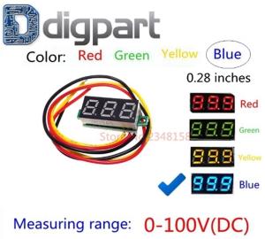 Digital Voltmeter DC 0.28 Panel Mount LED Volt Meter 0-100V Biru