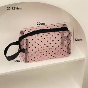 JESJELIU Heart Transparent Mesh Makeup Bag Multifunction Portable Women Cosmetic Storage Pouch Black/Pink Ladies Toiletry Storage Bag