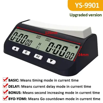 [Xin Ngó ]3-in-1 Chess Clock 5 Timing Modes (Basic/Bonus/Delay/Byo-Yomi/Count-Up) Timer for Chess Go Shogi & Tournament Use Auto-Save 999-Step Recording Adjustable Voice Prompts