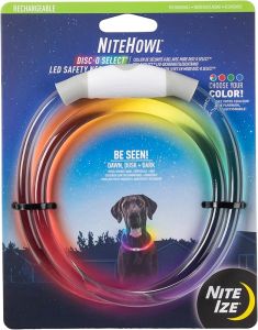 Nite Ize NiteHowlRechargeable LED Safety Necklace Disc-O Select - Light Up Dog Necklace with LED Lights - Dog Accessories with Rechargeable Batteries - Mini Disc-O Select
