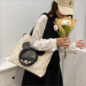 CUWEE Transparent  Canvas Bag Mouse Cartoon Crossbody Bag Simple Shopping Bag Portable Women