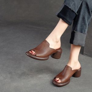 2026 Summer Sandals Thick-Soled Peep-Toe Casual Summer Style New Lightweight Comfortable Soft Leather WomenS Slippers For Outdoor Wear