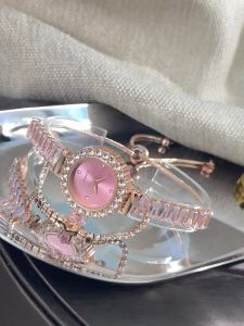 Đồng hồ đeo tay nữ dây xích kéo ra trang trí kim cương màu hồng đính đá zirconia đồng hồ thạch anh nhỏ xinh xắn