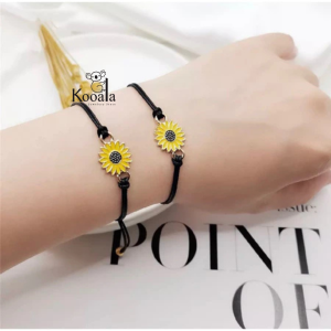 2 Pcs Gelang Tali Persahabatan Aksen Bunga Matahari Aksesoris Fashion Wanita Hadiah Sahabat Couple Terbaru