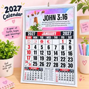 2027 Commercial Calendar Bible Verse Per Page Legal Long Size 8.5x13 (12 Pages)