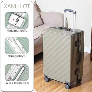 Vali khung nhôm sức chứa lớn bền bánh xe đa năng vali du lịch có khóa số vali xách tay công tác vali kéo chống cháy nổ.