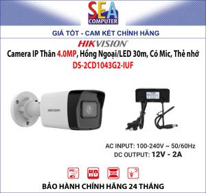 Camera HIKVISION IP Thân 4.0MP Hồng Ngoại/LED 30m Có Mic Thẻ nhớ DS-2CD1043G2-IUF