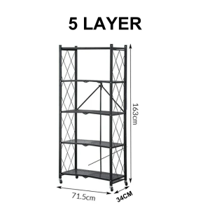 【SHOPLUS】Foldable Rack With Wheel Kitchen Rack Metal Shelf Kitchen Organizer Rack Storage Rak Besi Bertingkat 厨房置物架子 HL9018