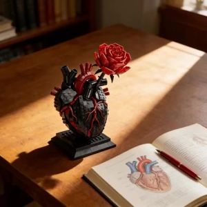 Artificial rose heart building block set horror style creative building block toy for girls dark art model gift for mothers.