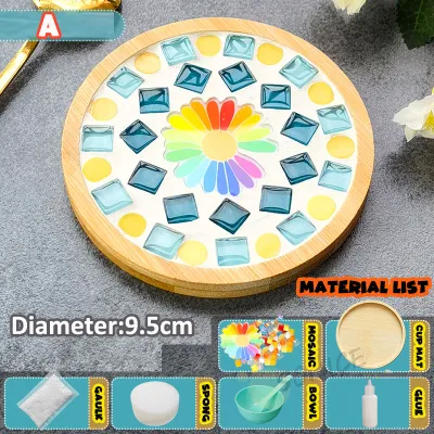 DIY Glass Mosaic Tiles for Crafts Coaster DIY Mosaic Kits with Wooden Coaster for Drinks Tray Home Decoration Handmade Creation Parent-Child Team Activities