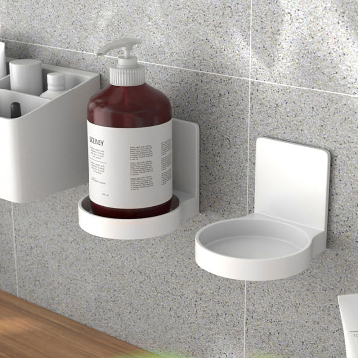 Potey Self Adhesive Bottles Holder Tray Round Wall Mounted Hand Soap ...