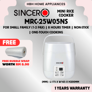 [FREE BUBBLE WRAP] Sincero MRC-25W05NS 0.5L Multi Function Non Stick Mini Rice Cooker