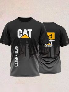 3D Phiên bản mực kỹ thuật số T Áo sơ mi ngắn tay dành cho thợ máy xúc CAT Áo phong cách đường phố