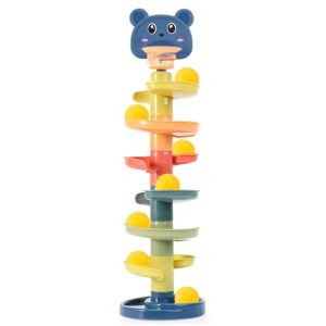 PHYSILOLOGY UNINHABITED86ED8 Assembled Montessori For Babies Sensory Toy Stacking Track Early Educational Games Baby Toy Rolling Ball Tower