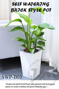 Self Watering Tall High Lazy Pot Brick Style White pot