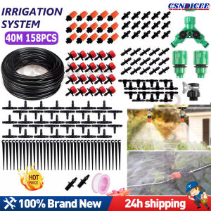 158PCS Drip Irrigation Kit DIY Garden Micro Drip Irrigation Garden Plant Watering Kit Garden Fog Cooling Irrigation System with Distribution Tube Hose Adjustable Nozzle 14 inch Hose