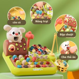 Đồ Chơi Nông Trại Vui Vẻ 4in1 Cho Bé gồm Câu Cá Đập Chuột Trồng Cà Rốt cho thỏ ăn bắt sâu cho chim ăn