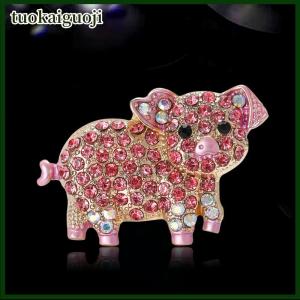 tuokaiguoji เข็มกลัดหมูสีชมพูรูปสัตว์ประดับพลอยเทียมแฟชั่นสำหรับผู้หญิงชุดเดรสเครื่องประดับของขวัญ
