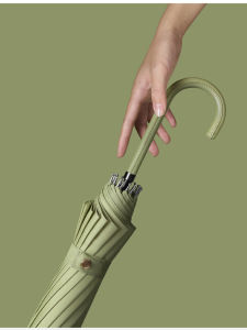 New Long Handle Lady Umbrella Leather Curved Handle Solid Color Umbrella