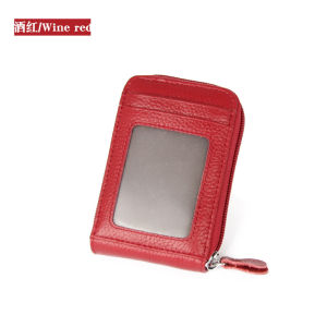 Women Wallet Top layer Cowhide Card Holder RFID Blocking Zipper Pocket Credit Card Bag Business Card Clip for Men
