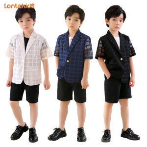 lontakids 2 Chiếc (Áo Khoác + Quần)/3 Chiếc (Áo Khoác + Quần + Áo Phông) Trang Phục Tuxedo Cho Bé Trai Trang Phục Trang Trọng Tay Ngắn Blazer Kẻ Ca Rô Cho Trẻ Mới Biết Đi Bộ Quần Áo Cho 2-14 Tuổi