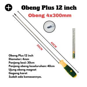 Obeng Plus 12 inch Diameter 4mm Panjang Besi 30cm Magnet Gagang Karet