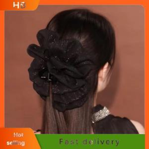 HB Fashion Women Seersucker Clip Black Bowknot Hair Grab Hair Bow Shark Clip Mesh Bubble Grabber Girl Headwear