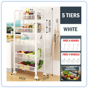 【DAILY ESSENTIAL】 Metal Storage Trolley with Wheels Black White 3 4 5 Tier