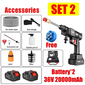 ✨Free use 30 days✨High Pressure Washer 999VF Portable Wireless Car Washer with 2 Lithium batteries 6 types washing modes High power spray Water Gun water sprayer Water Handheld Spray Gun Can Rechargeable COD For washing cars garden and stone floors etc.